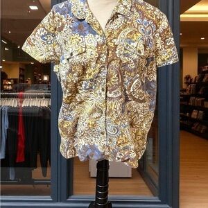 Liz Claiborne Women's Button Down Shirt - Blue and Brown Paisley